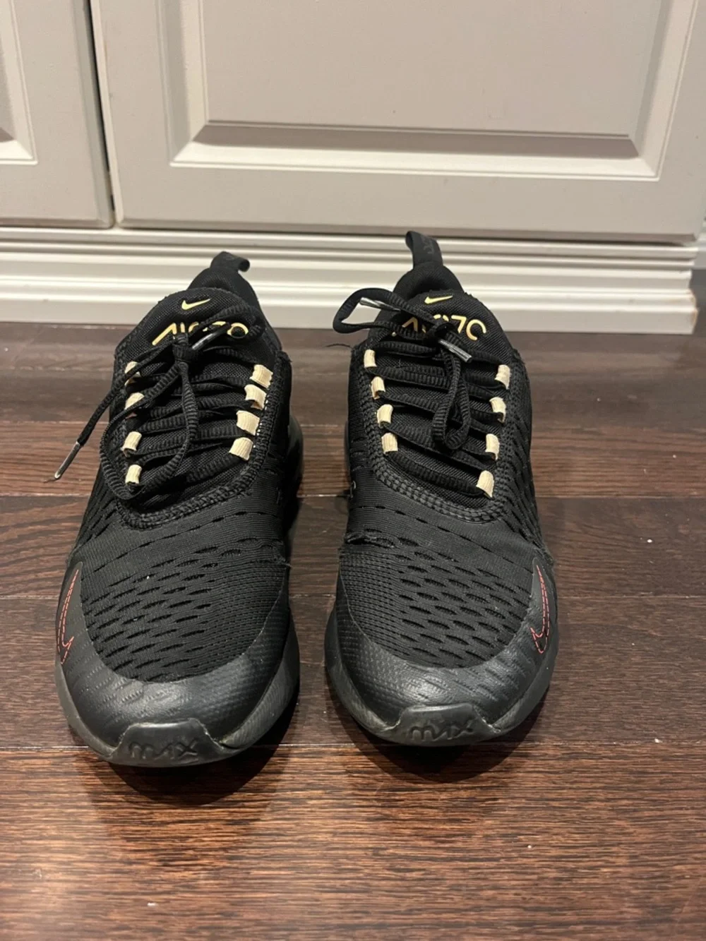 Nike Black Sneakers with Gold and Red Accents youth size 5.5 - Picture 2 of 5